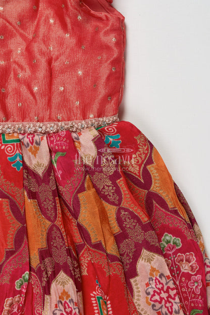 The Nesavu Silk Frock Tissue Yoke Silk Frock for Toddler Girls for Poojas and Traditional Celebrations Nesavu Nesavu tissue yoke silk frock for toddler girls with zari border for traditional poojas and functions