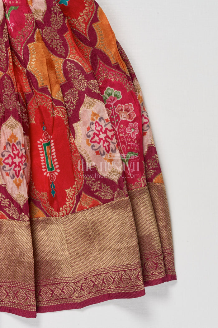 The Nesavu Silk Frock Tissue Yoke Silk Frock for Toddler Girls for Poojas and Traditional Celebrations Nesavu Nesavu tissue yoke silk frock for toddler girls with zari border for traditional poojas and functions
