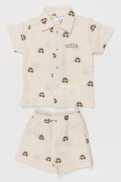 The Nesavu Boys Casual Set Toddler Boy Casual Outfit Set for Summer Play and Daily Wear Nesavu Nesavu toddler boy muslin cotton casual outfit set for everyday play and summer outings with digital print shirt
