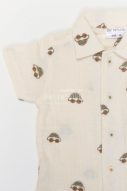 The Nesavu Boys Casual Set Toddler Boy Casual Outfit Set for Summer Play and Daily Wear Nesavu Nesavu toddler boy muslin cotton casual outfit set for everyday play and summer outings with digital print shirt
