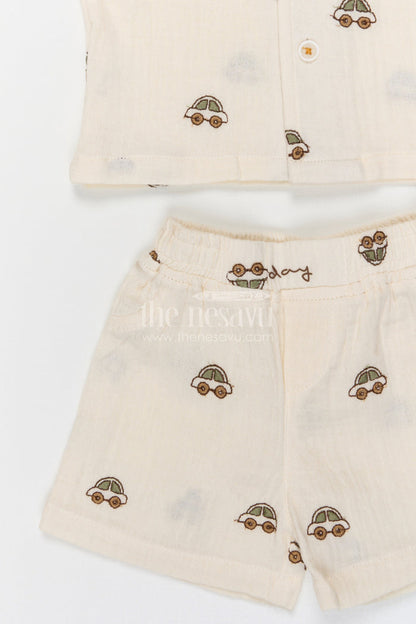 The Nesavu Boys Casual Set Toddler Boy Casual Outfit Set for Summer Play and Daily Wear Nesavu Nesavu toddler boy muslin cotton casual outfit set for everyday play and summer outings with digital print shirt