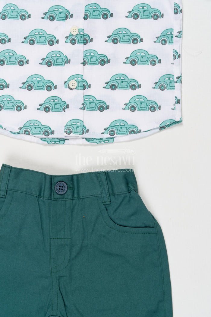 The Nesavu Boys Casual Set Toddler Boy Cotton Outfit Set for Everyday Wear and Playdates Nesavu Nesavu toddler boy cotton outfit printed shirt shorts casual everyday wear