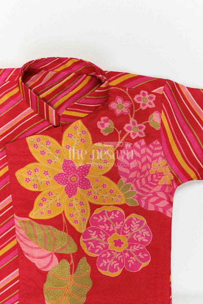 The Nesavu Boys Dothi Set Toddler Boy Dhoti Set for Festive Gatherings and Cultural Events Nesavu Nesavu Toddler Boy Dhoti Set For Festive Gatherings With Floral Digital Print Top And Comfortable Ethnic Wear