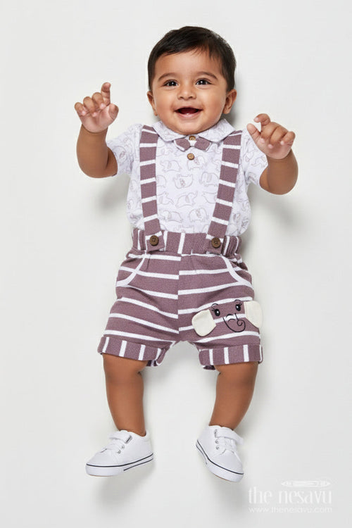 The Nesavu Boys Casual Set Toddler Boy Printed Casual Set for Daywear and Indoor Play Nesavu 14 (6M) / Maroon BCS529B-14 Nesavu toddler boy cotton casual outfit set printed top bottom daily comfort