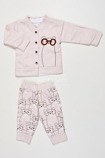 The Nesavu Boys Casual Set Toddler Boy Printed Cotton Outfit for Everyday Wear and Weekend Outings Nesavu 14 (6M) / Beige BCS527B-14 Nesavu toddler boy printed cotton outfit set casual wear daily comfort