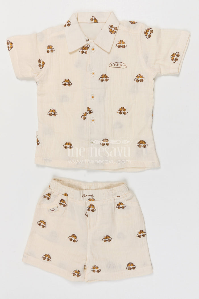 The Nesavu Boys Casual Set Toddler Boy Summer Outfit Set for Everyday Play and Outings Nesavu Nesavu toddler boy muslin cotton outfit set for summer play and casual outings with breathable digital print design
