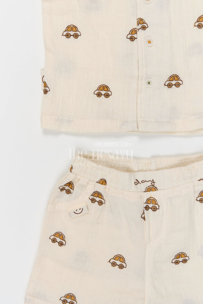 The Nesavu Boys Casual Set Toddler Boy Summer Outfit Set for Everyday Play and Outings Nesavu Nesavu toddler boy muslin cotton outfit set for summer play and casual outings with breathable digital print design
