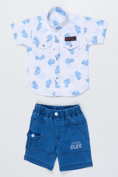 The Nesavu Boys Casual Set Toddler Boys Animal Print Casual Set for Summer Park Outings Nesavu 14 (6M) / White BCS500B-14 Nesavu toddler boys animal print cotton casual set summer outings playful days