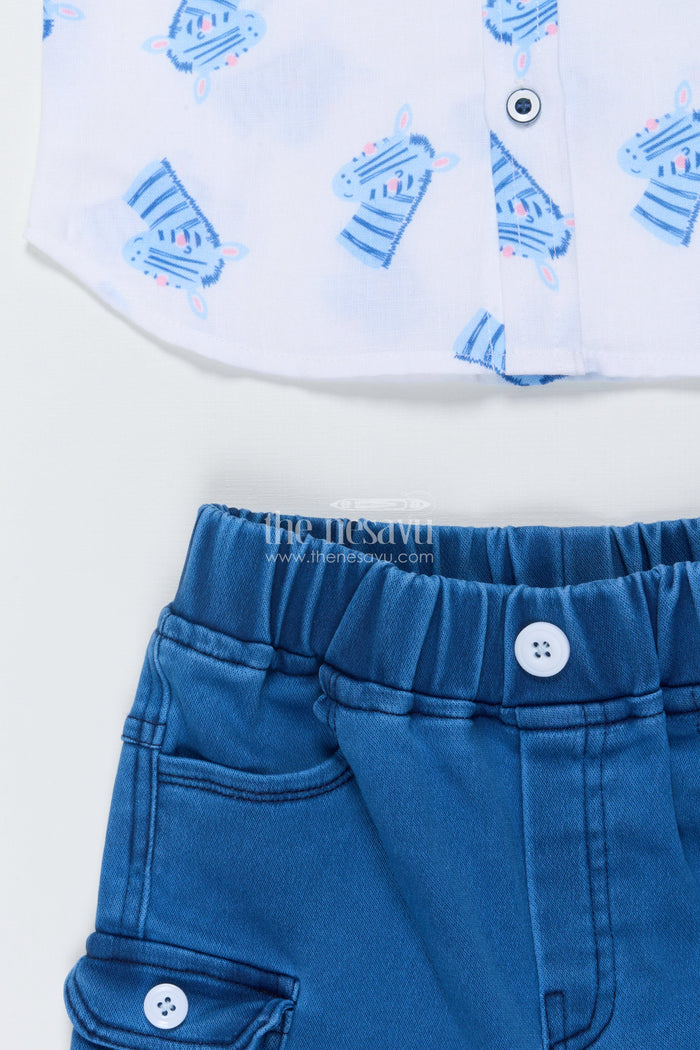 The Nesavu Boys Casual Set Toddler Boys Animal Print Casual Set for Summer Park Outings Nesavu Nesavu toddler boys animal print cotton casual set summer outings playful days