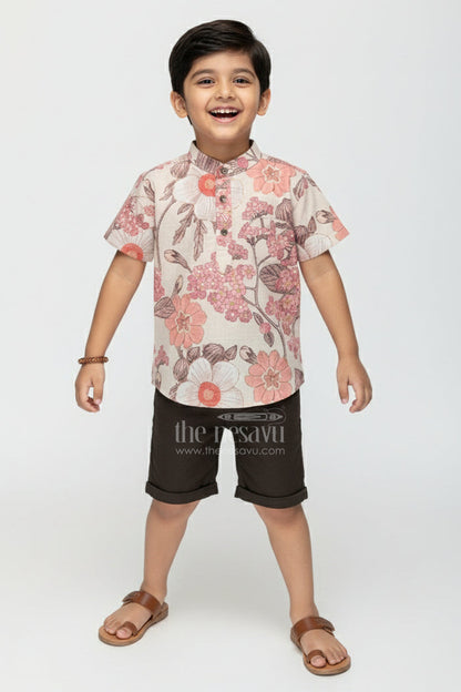 The Nesavu Boys Casual Set Toddler Boys Casual Floral Set for Weekend Outings Nesavu 14 (6M) / Cream BCS410A-14 Nesavu toddler boys casual floral set playdates travel everyday comfort