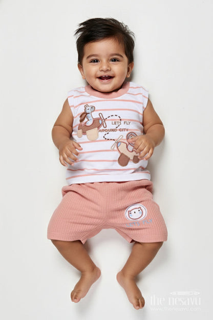The Nesavu Boys Casual Set Toddler Boys Cotton Casual Set for Relaxed Summer Days Nesavu 14 (6M) / Peach BCS514B-14 Nesavu toddler boys cotton casual set elastic shorts summer play everyday comfort