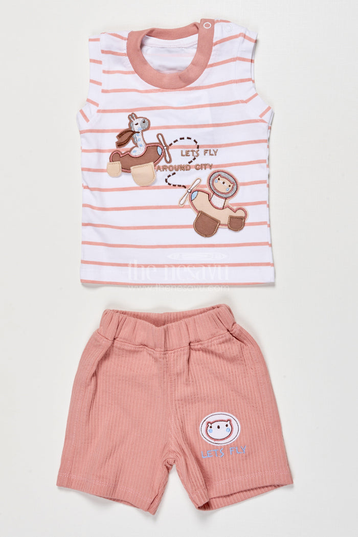 The Nesavu Boys Casual Set Toddler Boys Cotton Casual Set for Relaxed Summer Days Nesavu 14 (6M) / Peach BCS514B-14 Nesavu toddler boys cotton casual set elastic shorts summer play everyday comfort