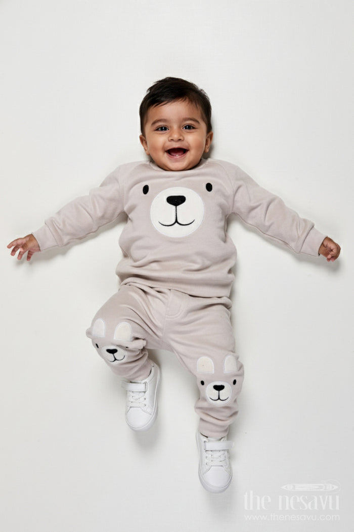 The Nesavu Boys Casual Set Toddler Boys Cotton Set with Joggers for Relaxed Everyday Style Nesavu 12 (3M) / Gray BCS522B-12 Nesavu toddler boys cotton jogger set bear print  made cozy wear everyday fun