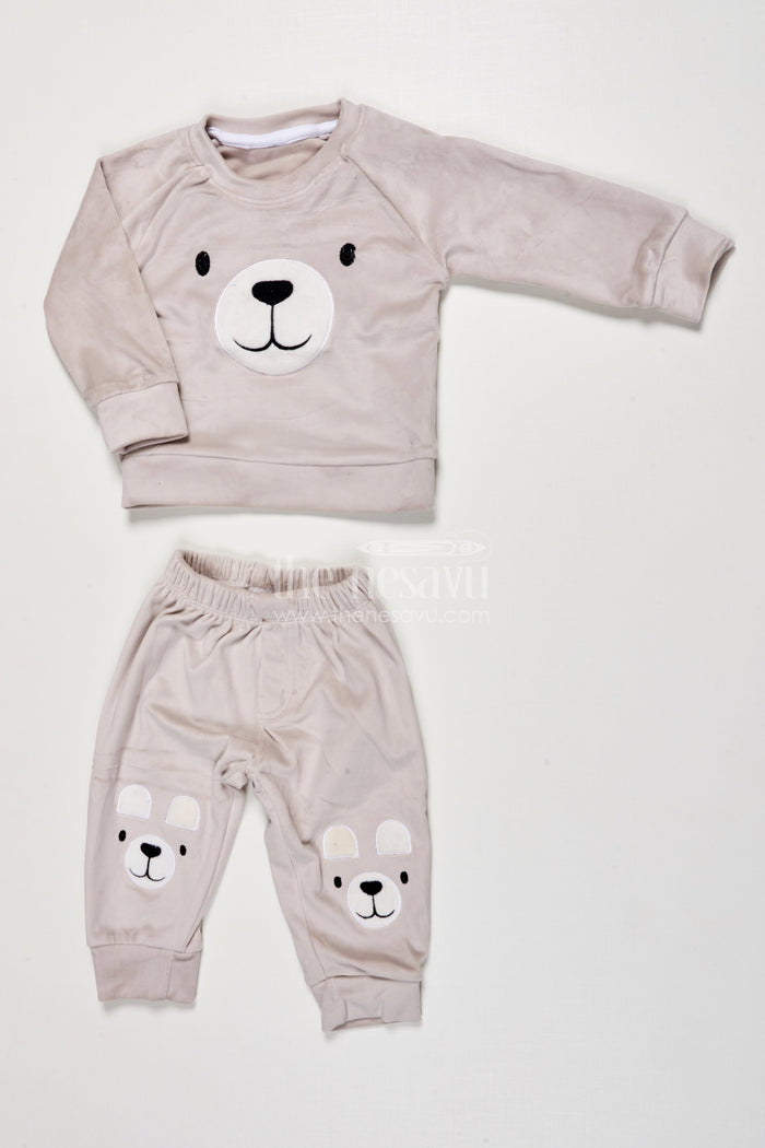 The Nesavu Boys Casual Set Toddler Boys Cotton Set with Joggers for Relaxed Everyday Style Nesavu 12 (3M) / Gray BCS522B-12 Nesavu toddler boys cotton jogger set bear print  made cozy wear everyday fun