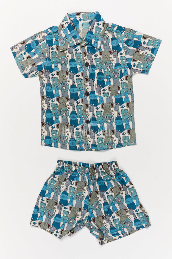 The Nesavu Boys Casual Set Toddler Boys Cotton Set with Jungle Animal Print for Casual Wear Nesavu 16 (1Y) / Multicolor BCS552A-16 Nesavu toddler boys cotton outfit with jungle animal print – breathable casual wear set