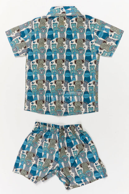 The Nesavu Boys Casual Set Toddler Boys Cotton Set with Jungle Animal Print for Casual Wear Nesavu Nesavu toddler boys cotton outfit with jungle animal print – breathable casual wear set