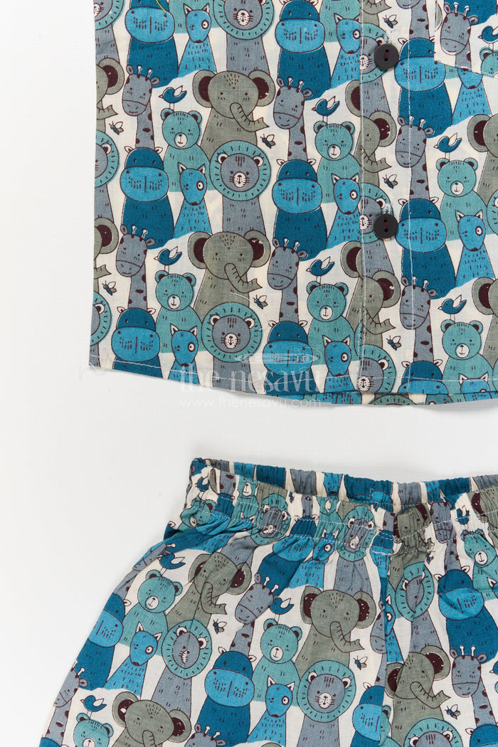The Nesavu Boys Casual Set Toddler Boys Cotton Set with Jungle Animal Print for Casual Wear Nesavu Nesavu toddler boys cotton outfit with jungle animal print – breathable casual wear set