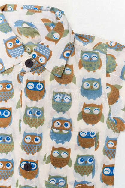 The Nesavu Boys Casual Set Toddler Boys Cotton Set with Quirky Owl Print for Casual Days Nesavu Nesavu cotton casual outfit for toddler boys with quirky owl print – breathable and playful wear