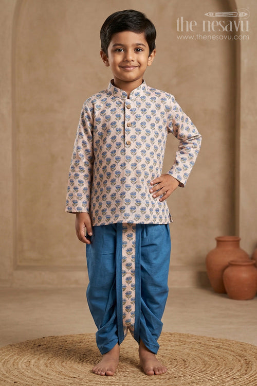 Toddler Boys Dhoti Set with Jaipur Block Print for Ethnic Occasions