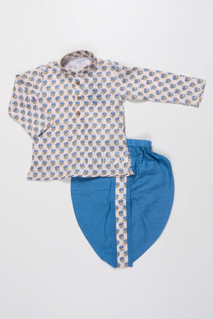 The Nesavu Boys Dothi Set Toddler Boys Dhoti Set with Jaipur Block Print for Ethnic Occasions Nesavu 12 (3M) / Blue BES723A-12 Nesavu toddler boys dhoti set Jaipur block printed kurta festive functions