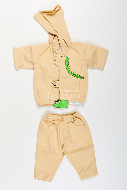 The Nesavu Boys Casual Set Toddler Boys Dinosaur Hoodie Cotton Three-Piece Set Nesavu Nesavu toddler boys cotton dinosaur hoodie, printed T-shirt, and pants three-piece set
