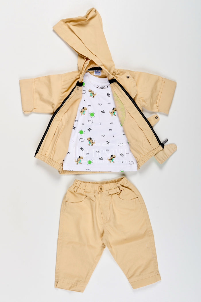 The Nesavu Boys Casual Set Toddler Boys Dinosaur Hoodie Cotton Three-Piece Set Nesavu Nesavu toddler boys cotton dinosaur hoodie, printed T-shirt, and pants three-piece set