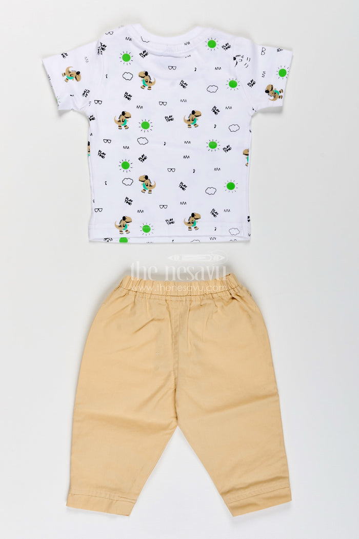 The Nesavu Boys Casual Set Toddler Boys Dinosaur Hoodie Cotton Three-Piece Set Nesavu Nesavu toddler boys cotton dinosaur hoodie, printed T-shirt, and pants three-piece set