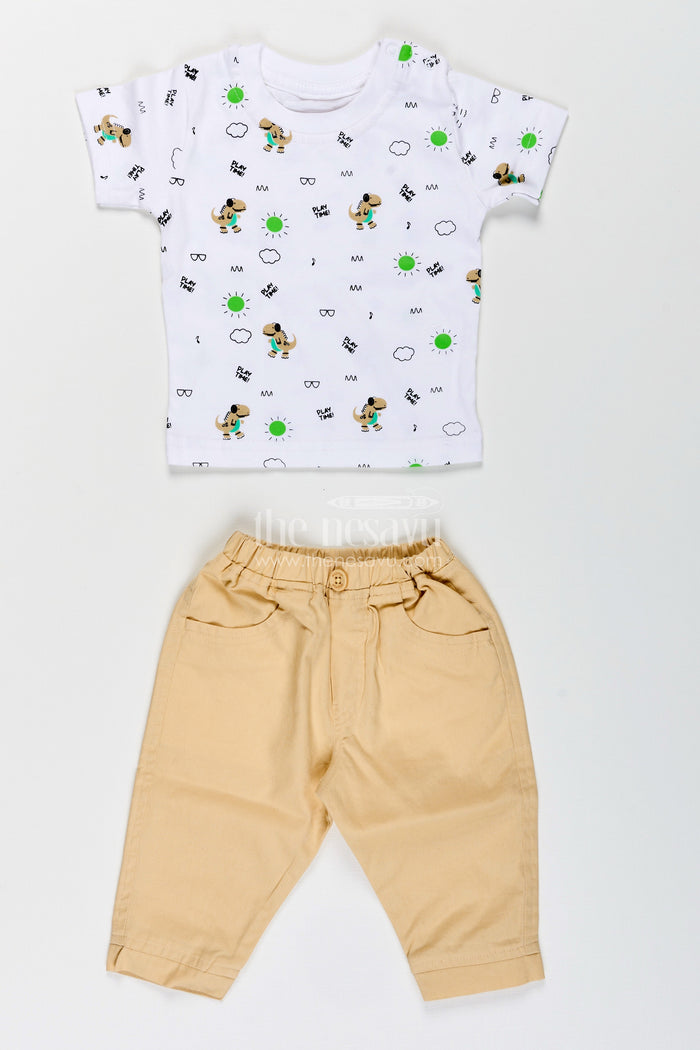 The Nesavu Boys Casual Set Toddler Boys Dinosaur Hoodie Cotton Three-Piece Set Nesavu Nesavu toddler boys cotton dinosaur hoodie, printed T-shirt, and pants three-piece set