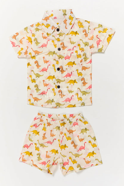 The Nesavu Boys Casual Set Toddler Boys Dinosaur Print Cotton Outfit for Casual Wear Nesavu 16 (1Y) / Multicolor BCS269C-16 Nesavu cotton casual outfit for toddler boys with dinosaur print – breathable and playful wear