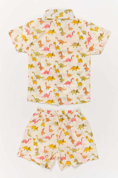 The Nesavu Boys Casual Set Toddler Boys Dinosaur Print Cotton Outfit for Casual Wear Nesavu Nesavu cotton casual outfit for toddler boys with dinosaur print – breathable and playful wear