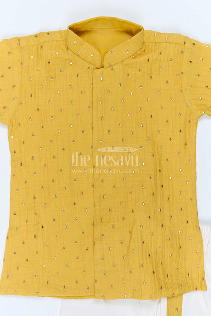 The Nesavu Boys Dothi Set Toddler Boys Ethnic Dothi Outfit for Festive Celebrations Nesavu Nesavu Toddler Boys Ethnic Dothi Outfit With Foil Detailing For Weddings And Festive Wear