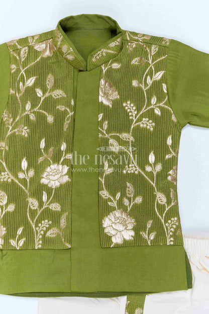 The Nesavu Boys Jacket Sets Toddler Boys Ethnic Jacket Outfit for Traditional Family Functions Nesavu Nesavu Toddler Boys Ethnic Jacket Outfit With Floral Detailing For Festive Family Occasions