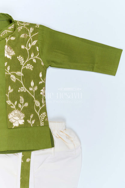 The Nesavu Boys Jacket Sets Toddler Boys Ethnic Jacket Outfit for Traditional Family Functions Nesavu Nesavu Toddler Boys Ethnic Jacket Outfit With Floral Detailing For Festive Family Occasions