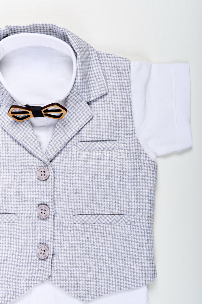 The Nesavu Boys Casual Set Toddler Boys Formal Cotton Set with Checked Jacket and Bow Tie Nesavu Nesavu toddler boys cotton shirt, checked jacket, and shorts set with bow tie