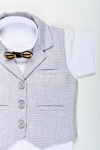 The Nesavu Boys Casual Set Toddler Boys Formal Cotton Set with Checked Jacket and Bow Tie Nesavu Nesavu toddler boys cotton shirt, checked jacket, and shorts set with bow tie