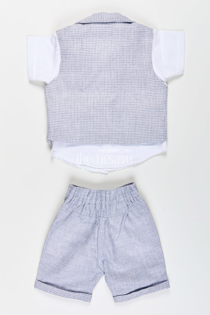 The Nesavu Boys Casual Set Toddler Boys Formal Cotton Set with Checked Jacket and Bow Tie Nesavu Nesavu toddler boys cotton shirt, checked jacket, and shorts set with bow tie