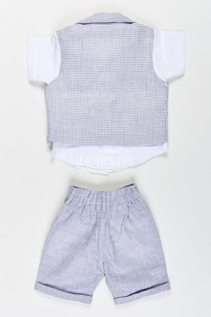 The Nesavu Boys Casual Set Toddler Boys Formal Cotton Set with Checked Jacket and Bow Tie Nesavu Nesavu toddler boys cotton shirt, checked jacket, and shorts set with bow tie