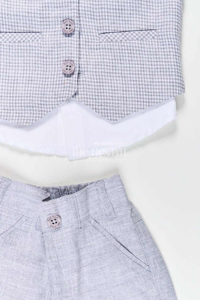 The Nesavu Boys Casual Set Toddler Boys Formal Cotton Set with Checked Jacket and Bow Tie Nesavu Nesavu toddler boys cotton shirt, checked jacket, and shorts set with bow tie