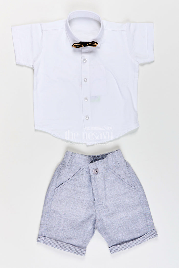 The Nesavu Boys Casual Set Toddler Boys Formal Cotton Set with Checked Jacket and Bow Tie Nesavu Nesavu toddler boys cotton shirt, checked jacket, and shorts set with bow tie