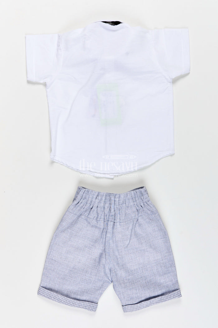 The Nesavu Boys Casual Set Toddler Boys Formal Cotton Set with Checked Jacket and Bow Tie Nesavu Nesavu toddler boys cotton shirt, checked jacket, and shorts set with bow tie