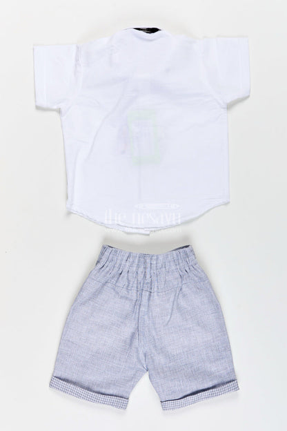 The Nesavu Boys Casual Set Toddler Boys Formal Cotton Set with Checked Jacket and Bow Tie Nesavu Nesavu toddler boys cotton shirt, checked jacket, and shorts set with bow tie