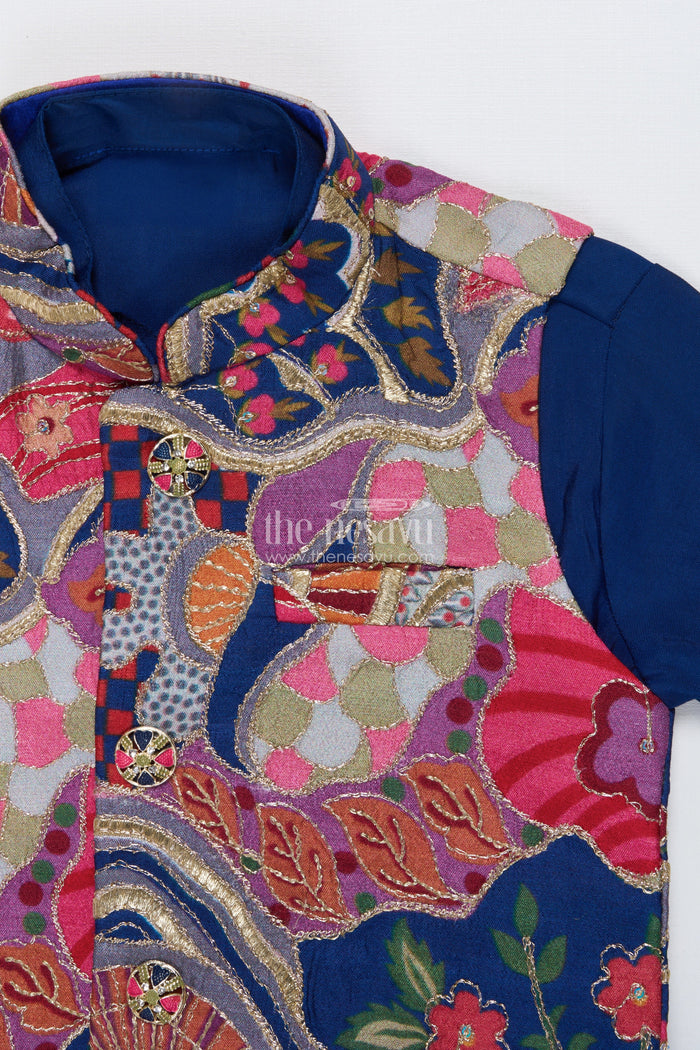 The Nesavu Boys Jacket Sets Toddler Boys Jacket Set for Weddings and Ethnic Celebrations Nesavu 14 (6M) / Blue BES828A-14 Nesavu boys festive jacket kurta set designer Nehru jacket weddings cultural events