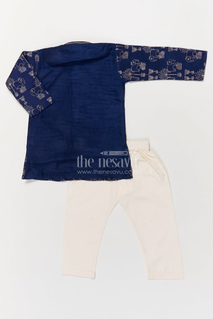 The Nesavu Boys Kurtha Set Toddler Boys Kurta Set for Traditional Weddings and Ethnic Functions Nesavu Nesavu toddler boys kurta set with thread embroidery for weddings and traditional ceremonies