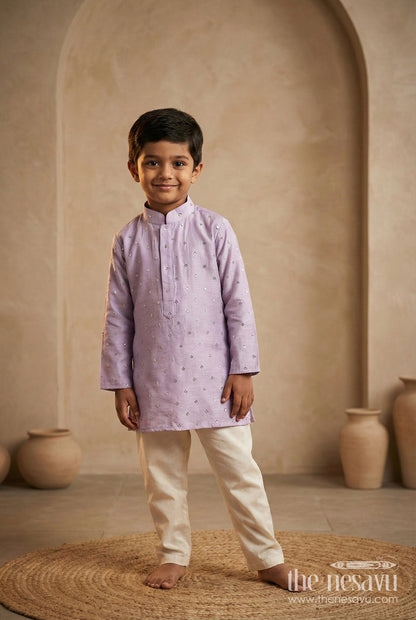 The Nesavu Boys Kurtha Set Toddler Boys Kurta Set for Weddings and Festive Occasions Nesavu 18 (2Y) / Gray / Viscose Silk BES761B-18 Nesavu toddler boys kurta set with sequence embroidery for weddings and festivals