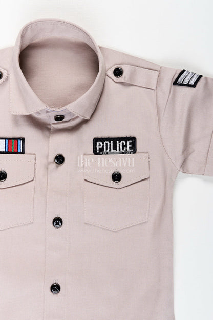 The Nesavu Boys Casual Set Toddler Boys Police Uniform Cotton Shirt and Shorts Set with Cap Nesavu Nesavu toddler boys cotton police uniform style shirt, shorts, and cap set