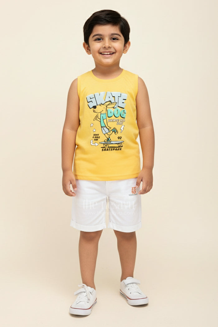 The Nesavu Boys Casual Set Toddler Boys Printed Shirt, T-Shirt, and Shorts Three-Piece Cotton Set Nesavu Nesavu toddler boys three-piece cotton set with printed shirt, T-shirt, and shorts
