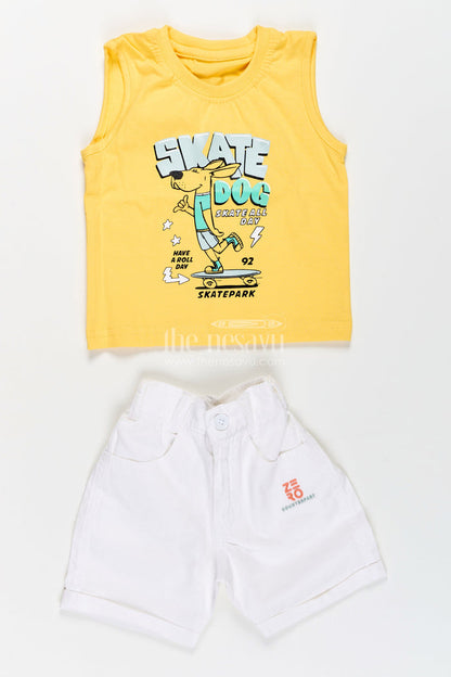 The Nesavu Boys Casual Set Toddler Boys Printed Shirt, T-Shirt, and Shorts Three-Piece Cotton Set Nesavu Nesavu toddler boys three-piece cotton set with printed shirt, T-shirt, and shorts