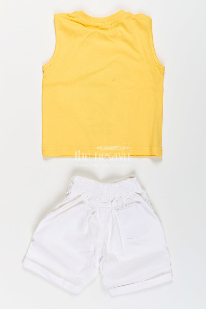 The Nesavu Boys Casual Set Toddler Boys Printed Shirt, T-Shirt, and Shorts Three-Piece Cotton Set Nesavu Nesavu toddler boys three-piece cotton set with printed shirt, T-shirt, and shorts