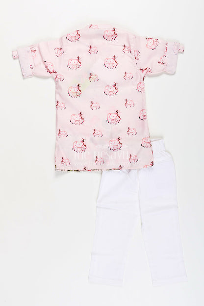 The Nesavu Boys Kurtha Set Toddler Boys Silk Blend Kurta and Pants Set with Digital Print Nesavu Nesavu toddler boys silk blend kurta and pants set with elephant and floral print