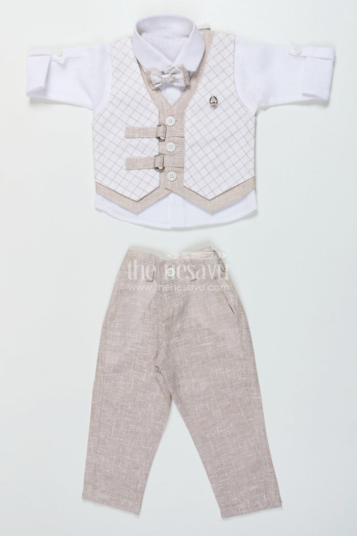 The Nesavu Boys Casual Set Toddler Boys Waistcoat Set for Birthdays and Special Occasions Nesavu 12 (3M) / Gray BCS503A-12 Nesavu toddler boys waistcoat set in cotton for birthday parties and formal celebrations
